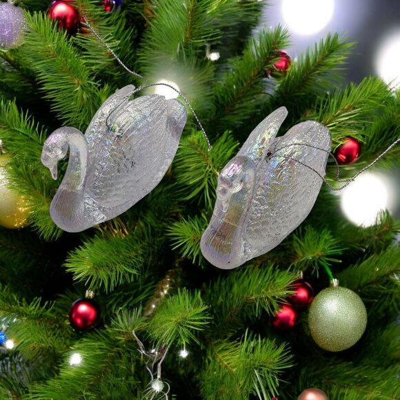 Iridescent Glass Swan Christmas Ornament Set Of Two 3 Inches Hanging Decor Holid - Picture 8 of 8